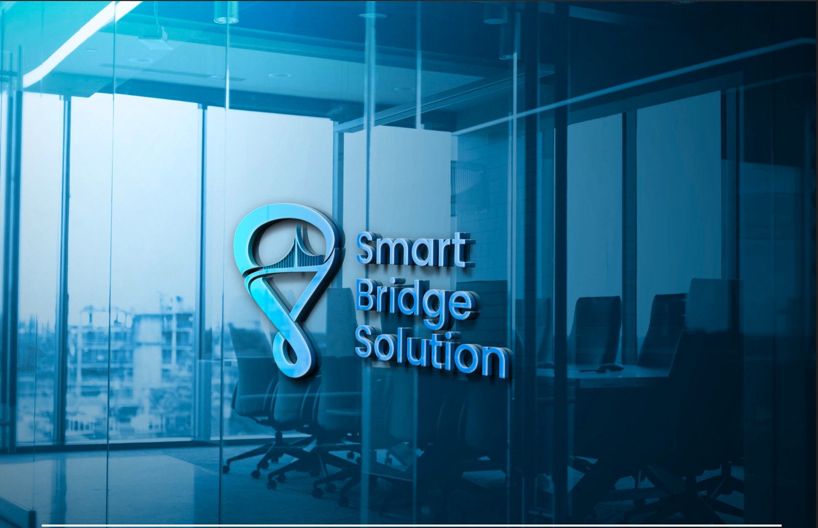 Identité Smart Bridge Solution sur une salle de réunion vitrée